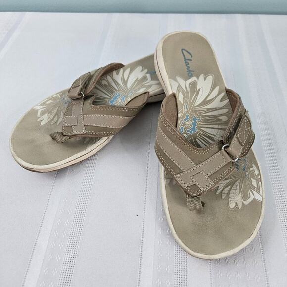 Clark's Floral and Tan Slip On Sandals Women's Size 7 - Picture 1 of 6